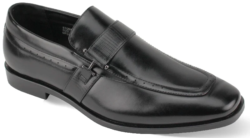 Classic Black Moc Toe Slip-On Dress Shoes - Medium and Wide