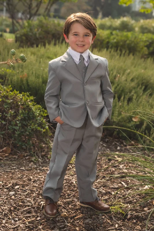 "Joey" Kids Heather Grey Suit 5-Piece Set