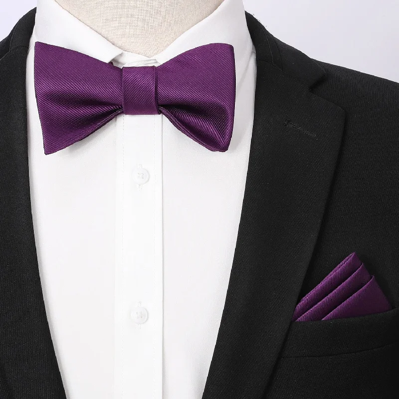 Solid Bow Tie & Pocket Square - K1-PURPLE