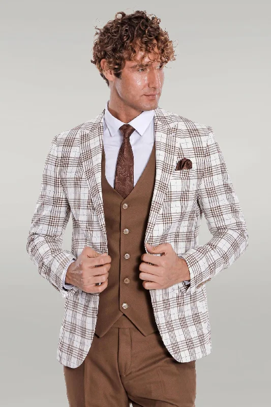 Checked Slim Fit Brown Men Suit - Wessi