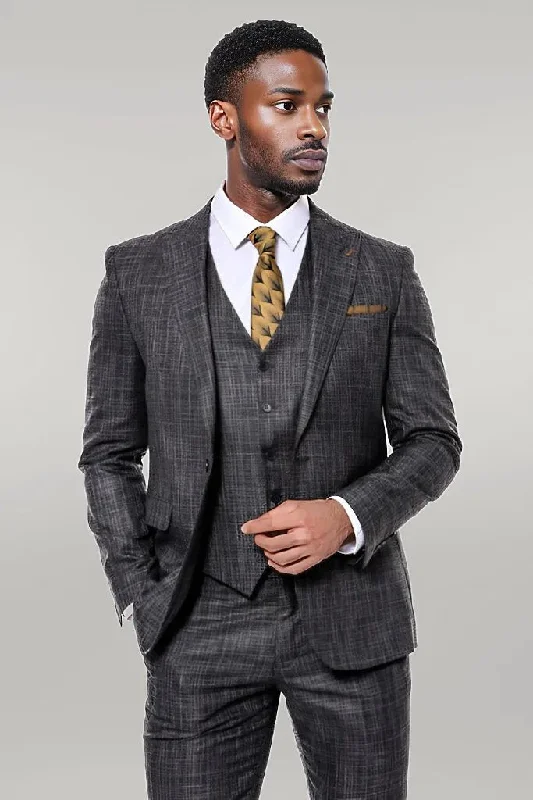 Patterned Vested Slim-Fit Black Men’s Suit - Wessi