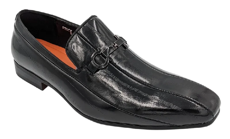 Black Patent Leather Loafer with Metal Accent