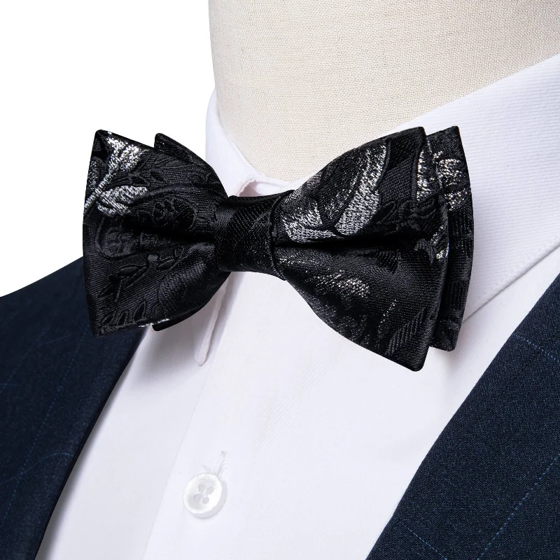 Ties2you Boys Bow Ties Black Silver Floral Bow Tie Pocket Square Set