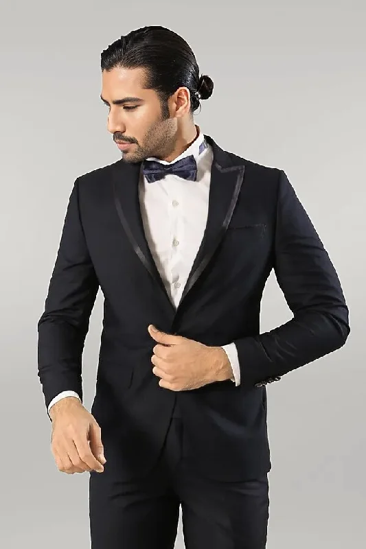 Satin Lapel Navy Blue Tuxedo | Wessi