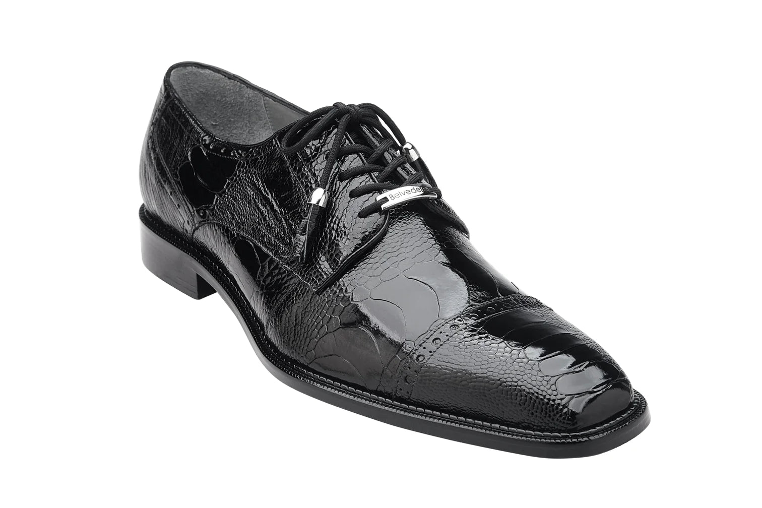 Belvedere Luxurious Ostrich Cap Toe Shoes for Men in Black - Batta