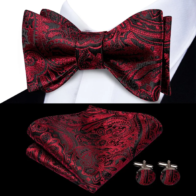 Ties2you Self-tie Bow Ties Pure Red Floral Silk Mens Tuxedo Bowtie Set Wedding