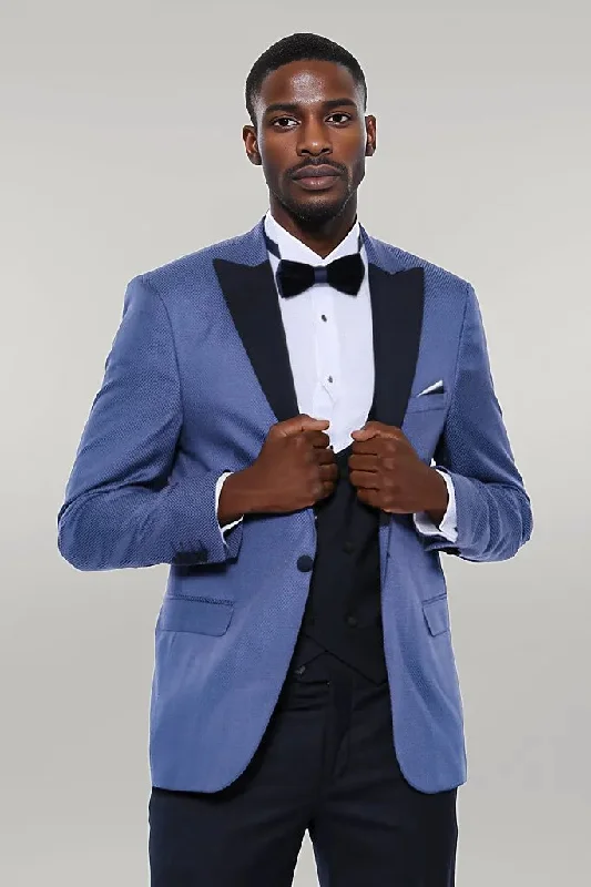 Patterned Blazer Navy Blue Mens Tuxedo - Wessi