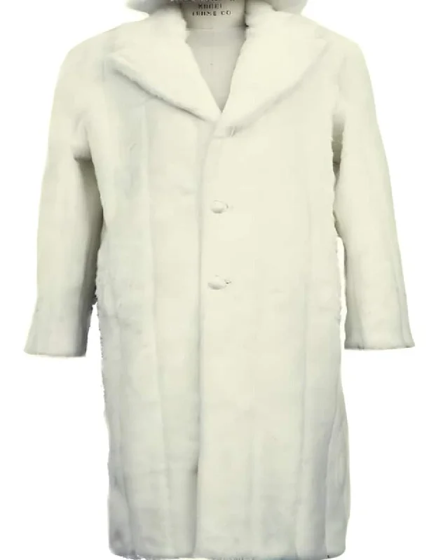 Mens Overcoat - Topcoat For Men - Winter Fabric - Faux Fur Overcoat - Long Top Coat Full length Coat Off-White