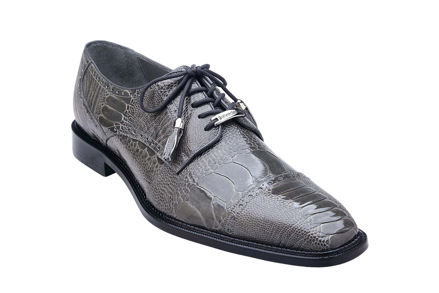 Belvedere Luxurious Ostrich Cap Toe Shoes for Men in Gray-Batta!