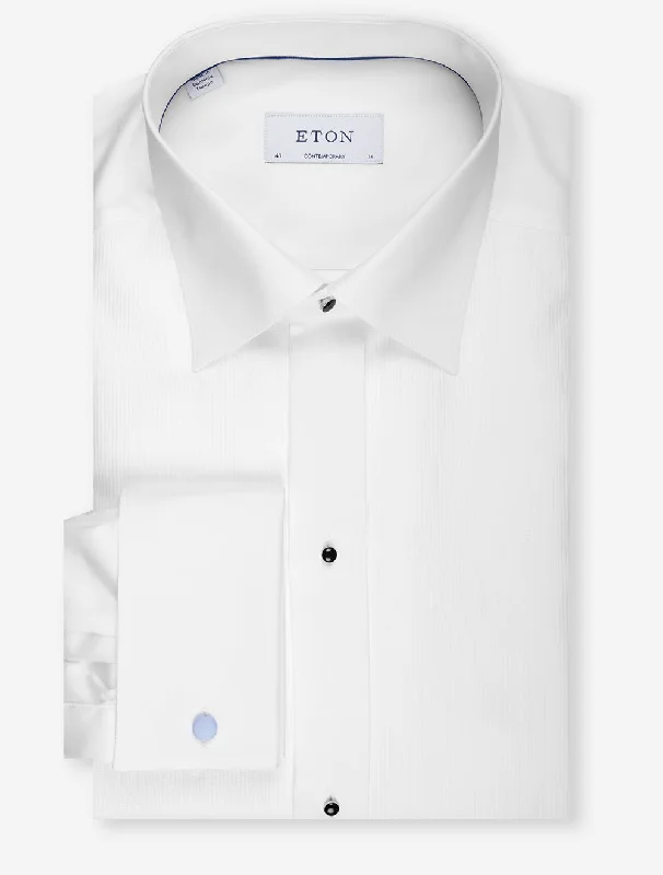 Fine Plisse Bib Comtemporary Dress Shirt White