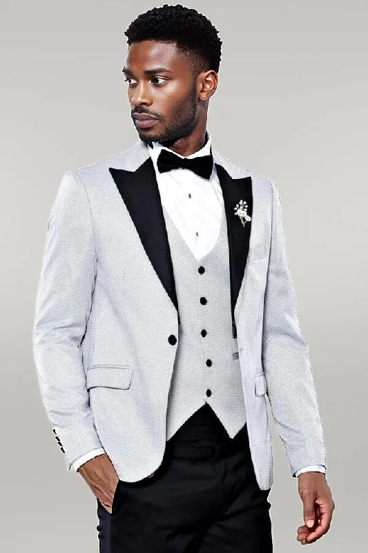 Patterned Removable Lapel Grey Tuxedo | Wessi