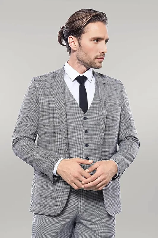 Plaid Slim-Fit Light Blue Men Suit - Wessi