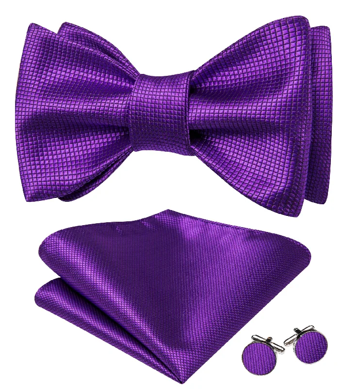 Ties2you Tuxedo Bow Tie Deep Purple Plaid Men's Silk Self-Bow Tie Pocket Square Cufflinks Set