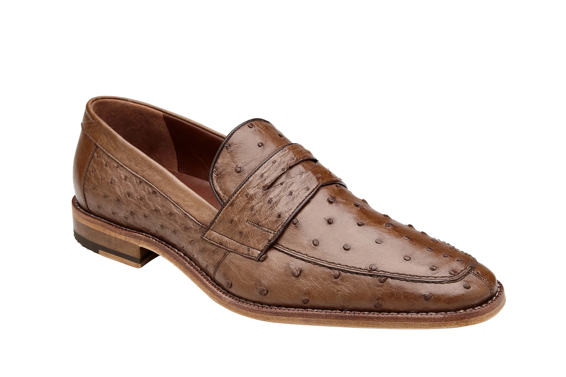 Belvedere Genuine Ostrich Quill Penny Loafer in Elegant Tabac