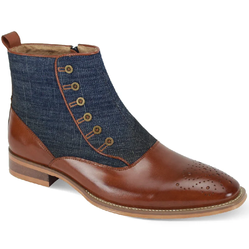 Spatcraft Elegance: Whiskey & Denim Plain Toe Spat Boot with Inside Zipper