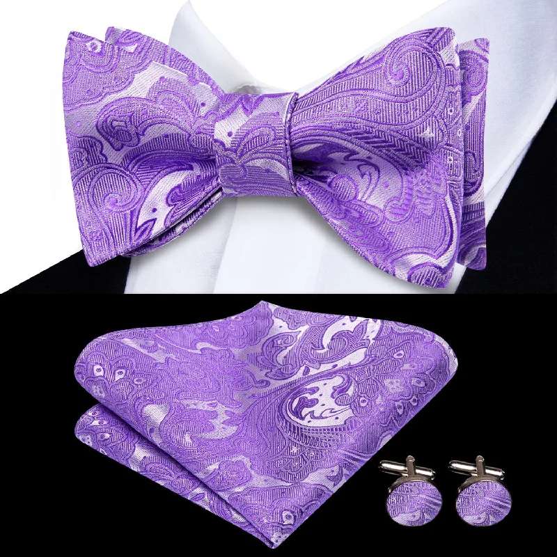 Ties2you Self-tie Bow Ties Orchid Purple Floral Mens Silk Bowtie Pocket Square Cufflinks Set