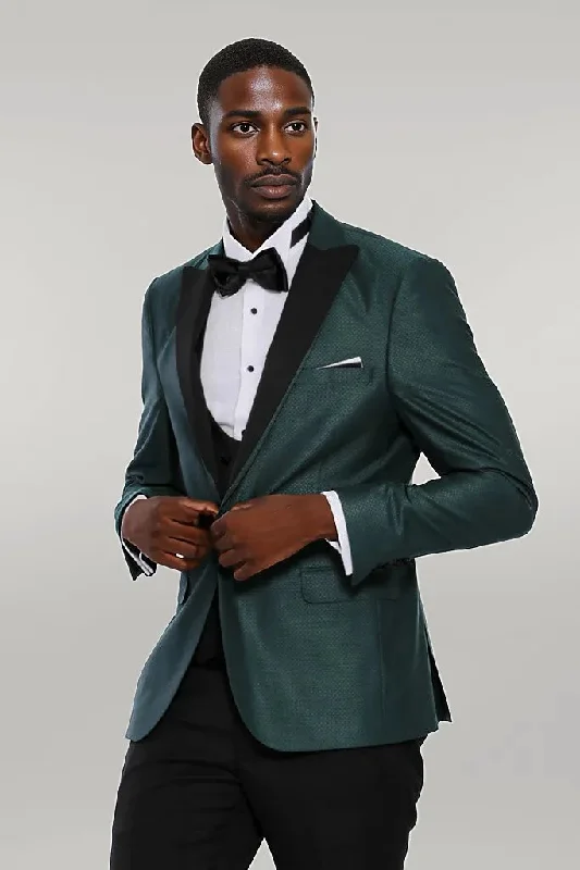 Double Breasted Patterned Green Men Tuxedo - Wessi