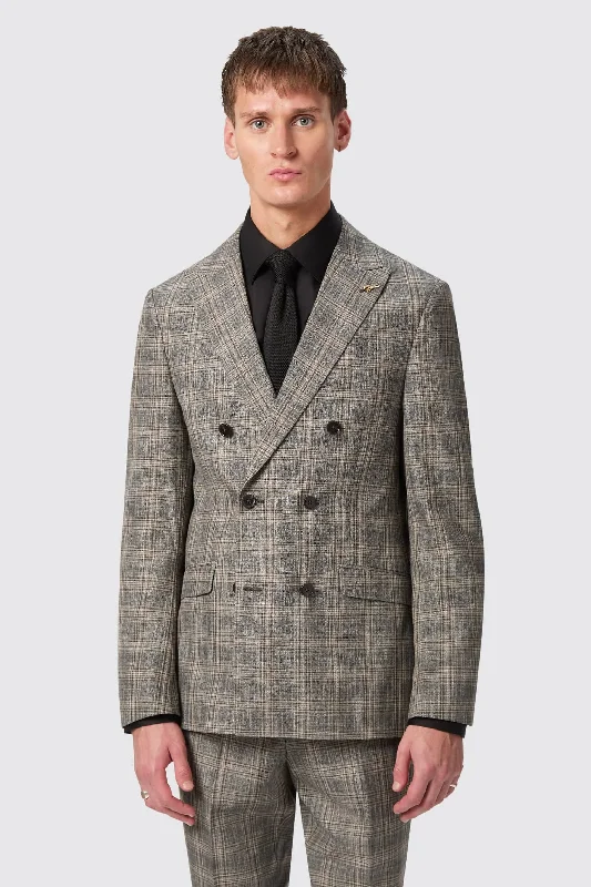 Plunkett Slim Fit Grey Check Double Breasted Jacket - ARCHIVE