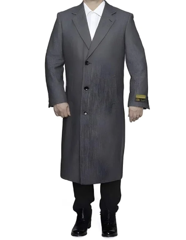 Three Button Full Length Wool Herringbone Ankle length Gray Overcoat ~ Long men's Dress Topcoat - Winter coat