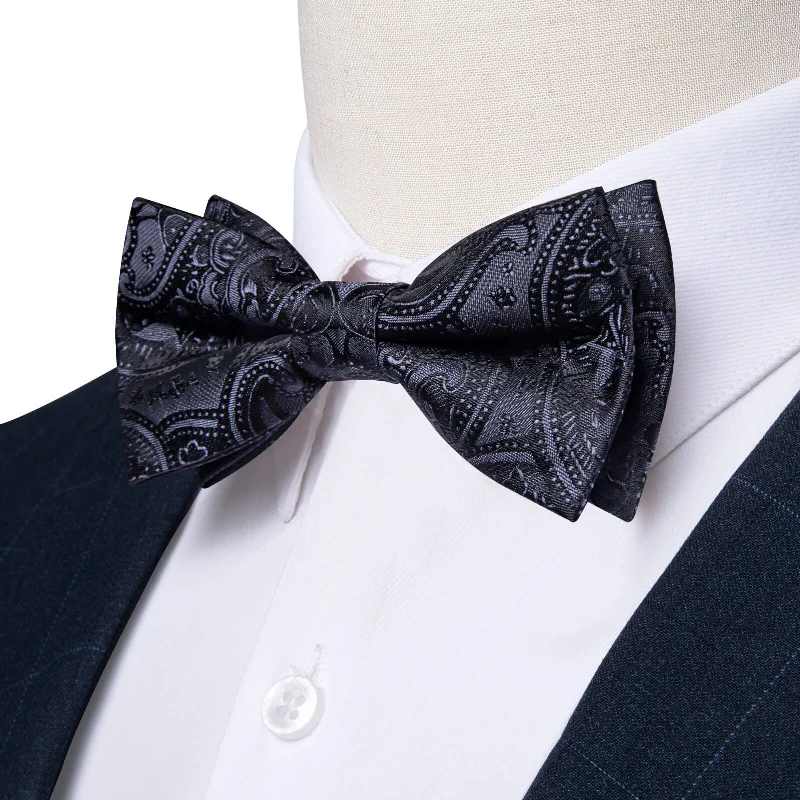 Ties2you Boys Bow Ties Coal black Paisley Bow Tie Handkerchief Set