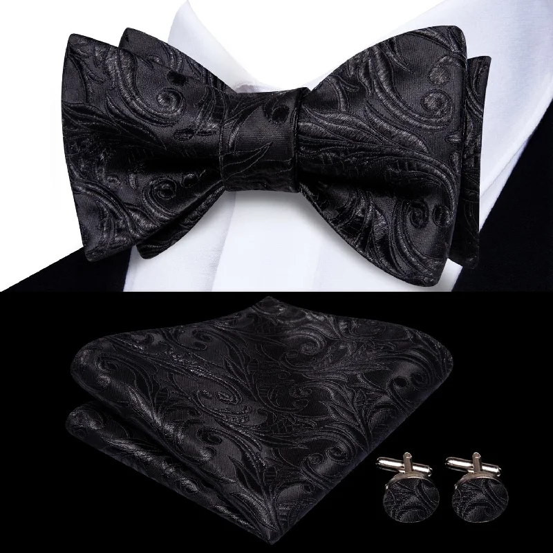 Ties2you Self-tie Bow Ties Black Floral Silk Mens Tuxedo Bowtie Set Business