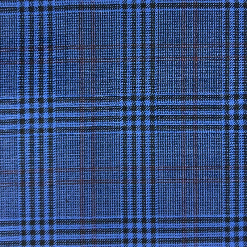 Royal Blue Glen Plaid With Wine Double Windowpane With Comfort Stretch