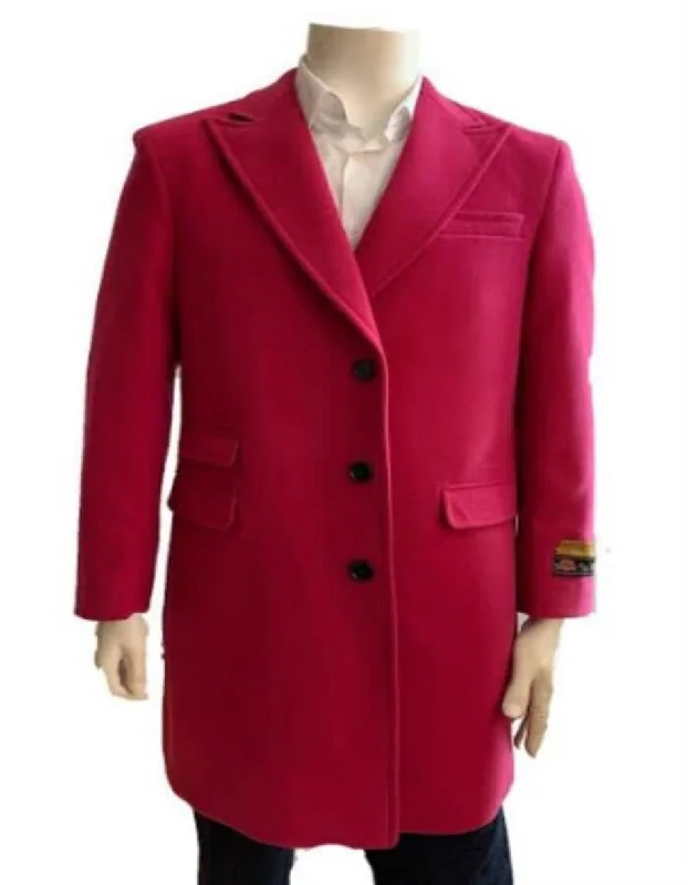 Mens Overcoat - Topcoat For Men - Winter Fabric - Men's Overcoat - Wool Three Quarter Car coat + Pink