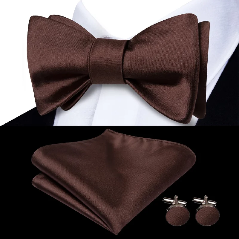 Ties2you Self-tie Bow Ties Pecan Brown Solid Silk Mens Bowtie Set for Tuxedo