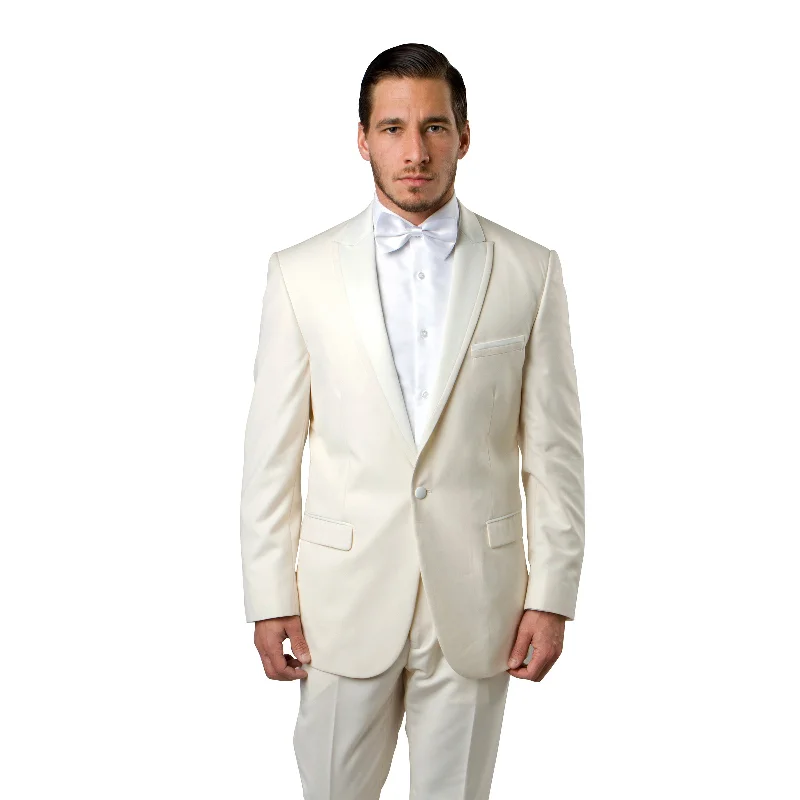 Off-White Satin Trim Tuxedo - Slim Fit Peak Lapel MT187S-07 for Men