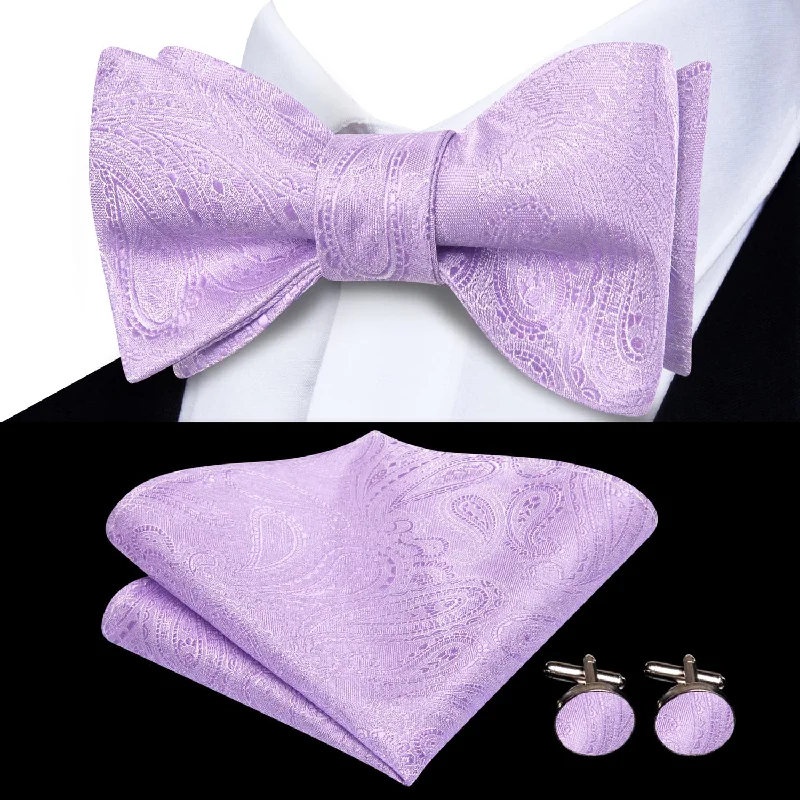 Ties2you Self-tie Bow Ties Periwinkle Purple Paisley Silk Mens Bowtie Set for Tuxedo