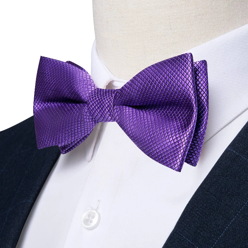 Ties2you Kids Bow Tie Violet Purple Plaid Silk Bow Tie Hanky Set