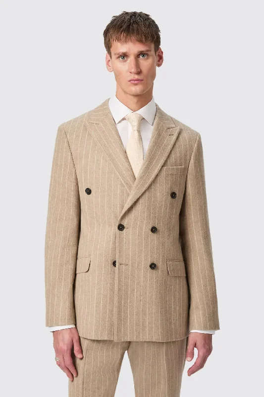 Cornwall Slim Fit Beige Pinstripe Double Breasted Jacket - ARCHIVE