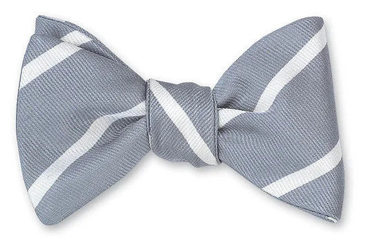 Grey/White Buckingham Striped Bow Tie - B2793