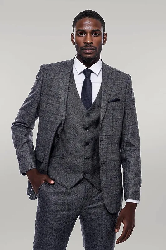 Checked Grey Men 3 Piece Suit - Wessi