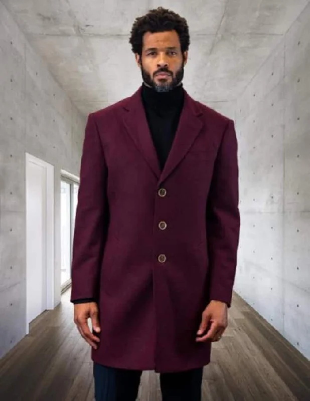 Mens Overcoat - Topcoat For Men - Winter Fabric - Statement Burgundy Overcoat