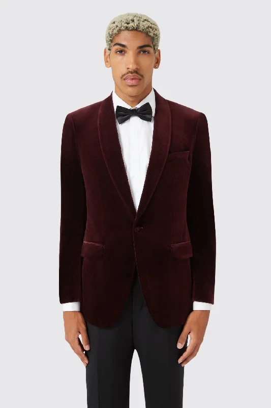 Almeida Slim Fit Wine Velvet Blazer - ARCHIVE