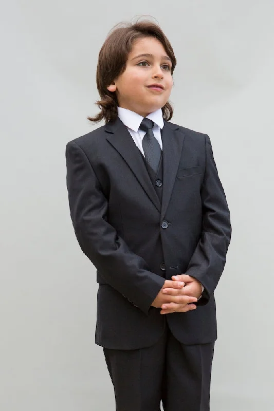 "Elliot" Kids Charcoal 5-Piece Suit