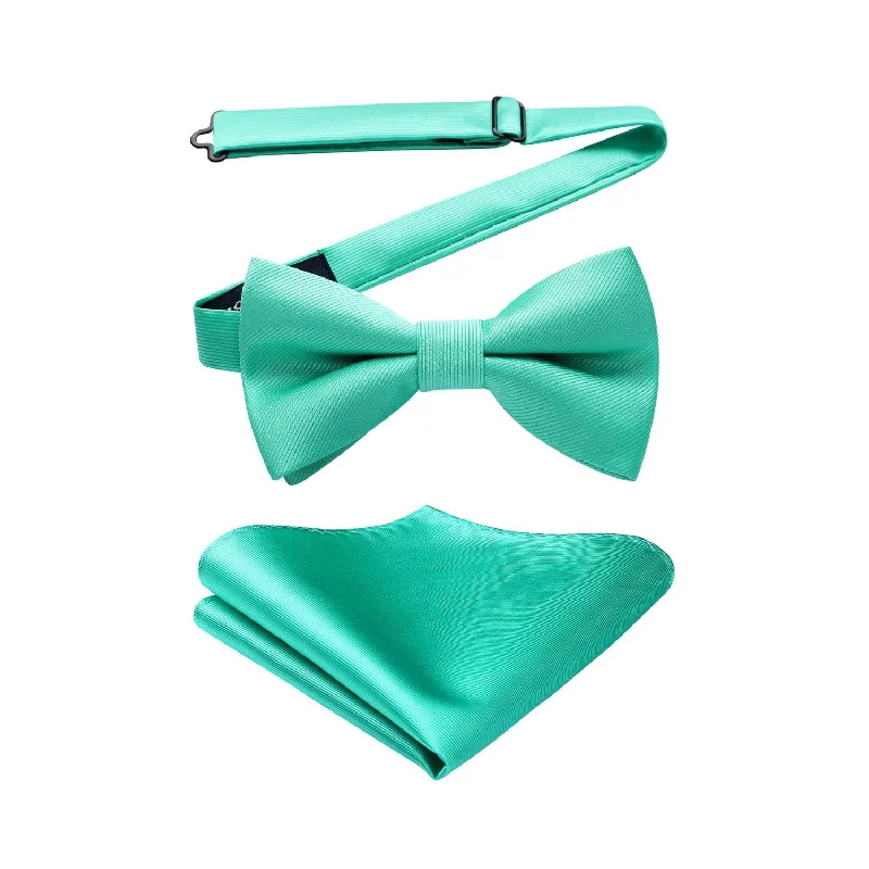 Solid Pre-Tied Bow Tie & Pocket Square - Q-MINT GREEN