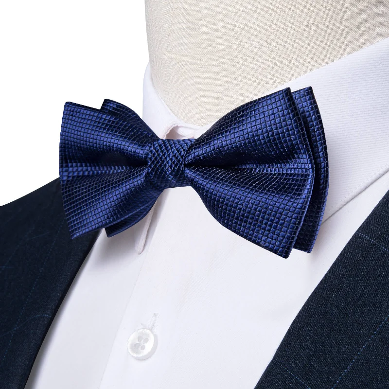 Ties2you Boys Bow Ties Navy Blue Plaid Kids Bow Tie Pocket Square Set