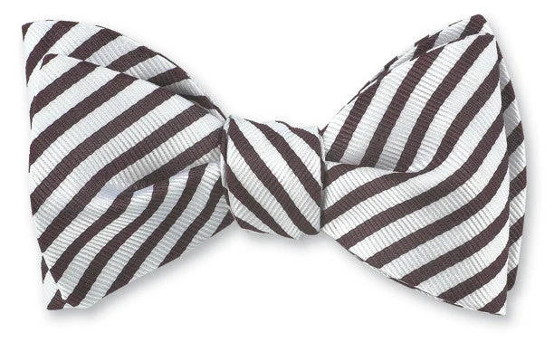 Maroon/ White Sherman Striped Bow Tie - B2547