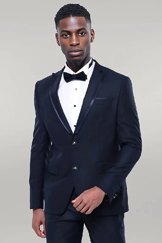 Detachable Lapel Navy Blue Tuxedo | Wessi