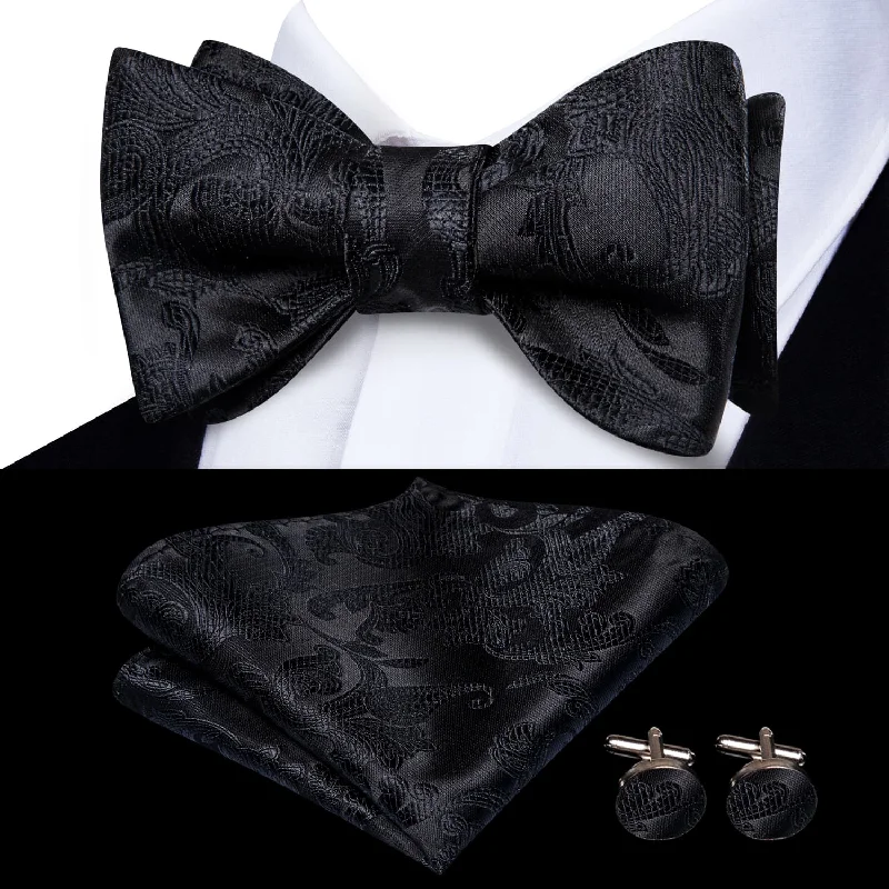 Ties2you Self-tie Bow Ties Ink Black Floral Silk Mens Tuxedo Bowtie Set for Dress