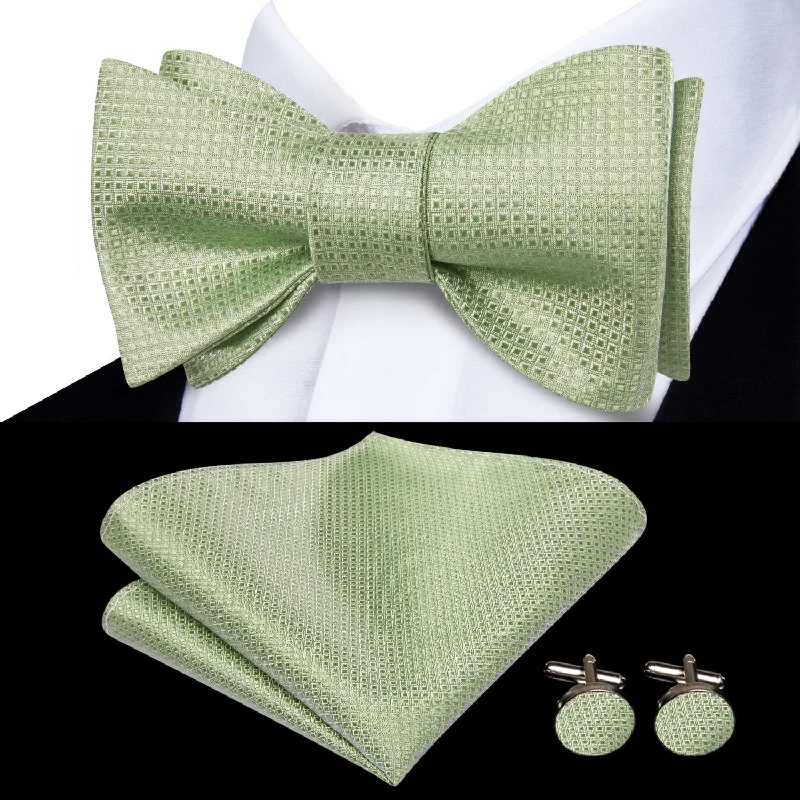 Ties2you Self-tie Bow Ties Sage Green Plaid Silk Mens Bowtie Set for Tuxedo