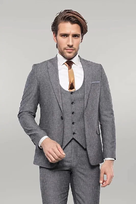 Linen Touch Black 3 Piece Men's Suit | Wessi