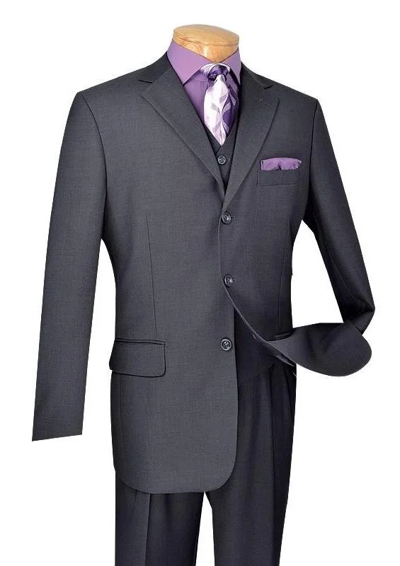 Avalon Collection - Regular Fit Men's Suit 3 Button 3 Piece Heather Gray