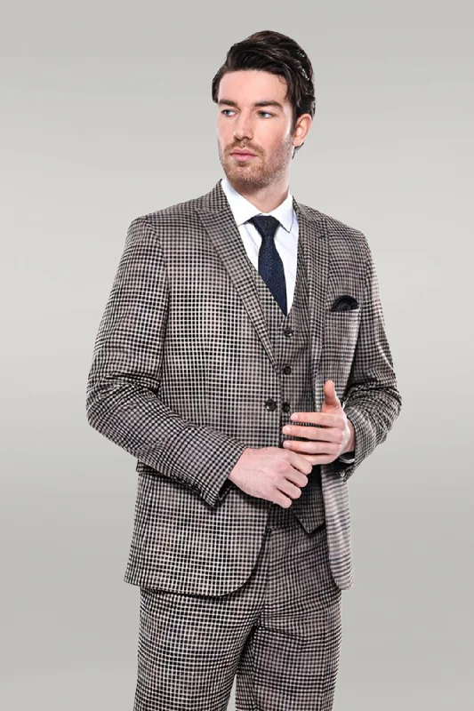 Plaid Slim-Fit Brown Men Blazer - Wessi