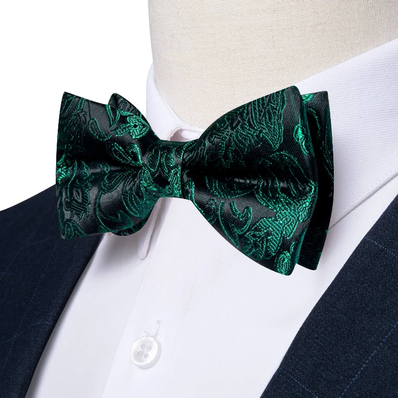 Ties2you Kids Bow Tie Black Green Paisley Silk Bow Tie Hanky Set