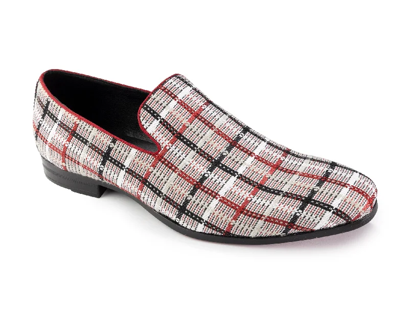 Augustus Collection: Montique Brick Red Plaid Slip On Loafer - S2453