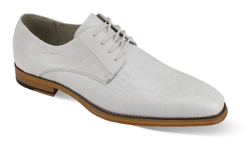 Luxe Allure: White Crocodile Inspired Leather Lace Dress Shoes