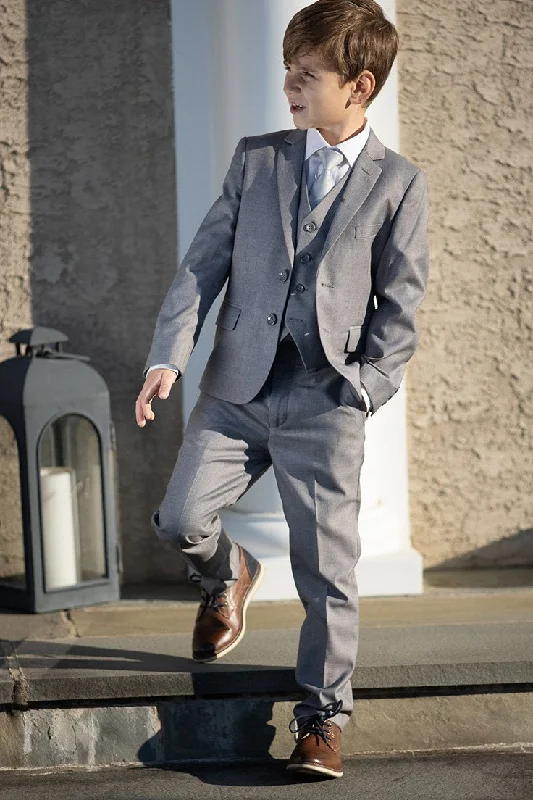 "Premium" Kids Heather Grey 5-Piece Wool Blend Suit